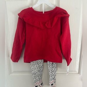 Carter's Toddler Reindeer Ruffle 2-Piece Leggings Set‎ Outfit - red/Multi, 4t